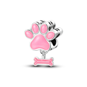 Charm empreinte de patte et os roses en argent - lumineux - Korell Charms