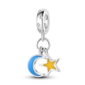 Charm pendentif étoile et lune en argent - lumineux