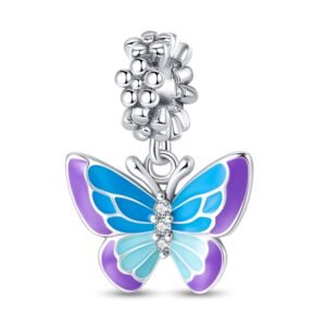 Charm pendentif papillon bleu en argent - lumineux - Korell charms