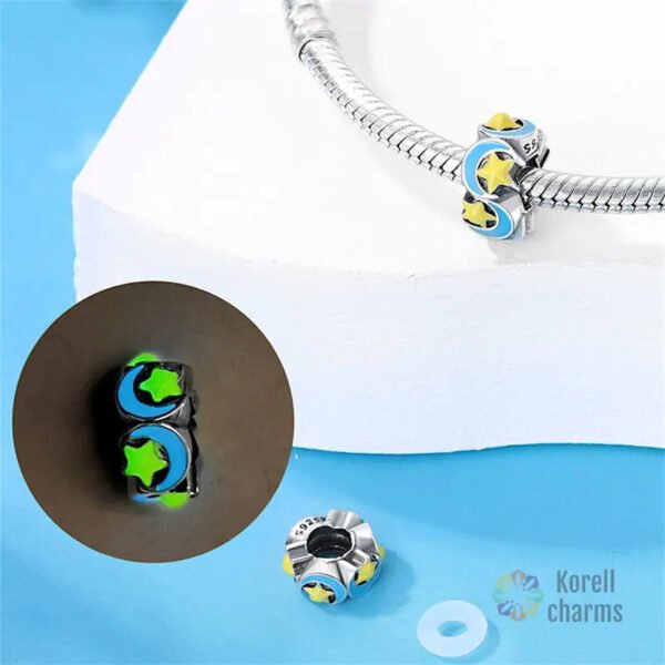 Charm séparateur étoiles et lunes en argent - lumineux - Korell charms