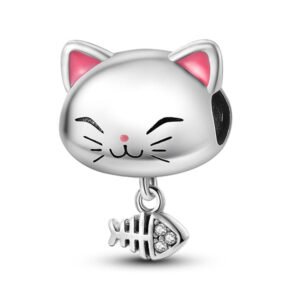 Charm tête de chat et poisson en argent - Korell charms