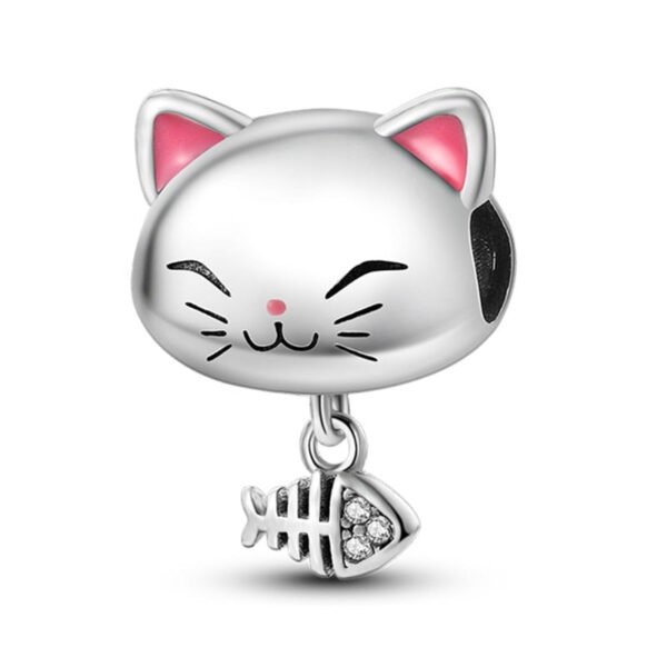 Charm tête de chat et poisson en argent - Korell charms