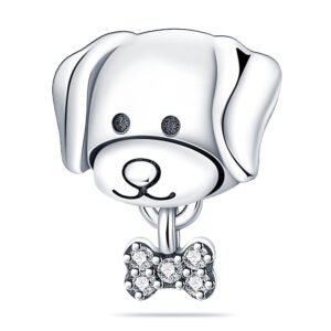 Charm tête de chien et os en argent - Korell charms