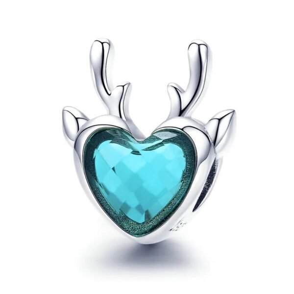 Charm tête de renne cœur bleu en argent - Korell charms