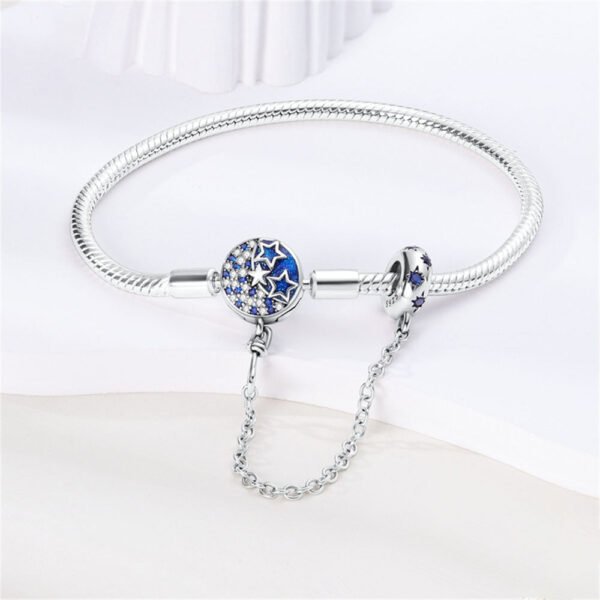 Bracelet pour charms lune et étoiles avec chaîne de sécurité intégrée en argent - Korell charms
