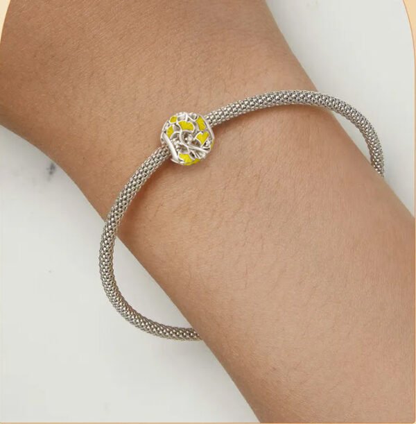 Charm perle Prestige feuilles de Ginkgo Biloba en argent plaqué platine - Korell charms