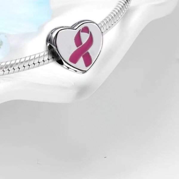 Charm octobre rose cœur ruban rose en argent - Korell charms
