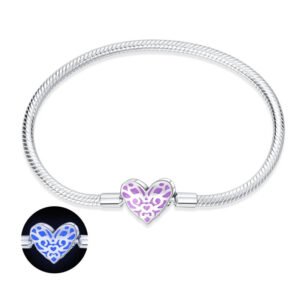 Bracelet pour charms cœur et arabesques violet en argent - lumineux - Korell charms